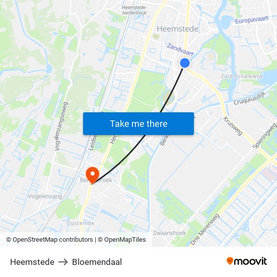 Heemstede to Bloemendaal map