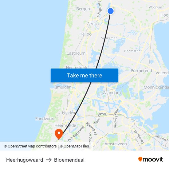 Heerhugowaard to Bloemendaal map