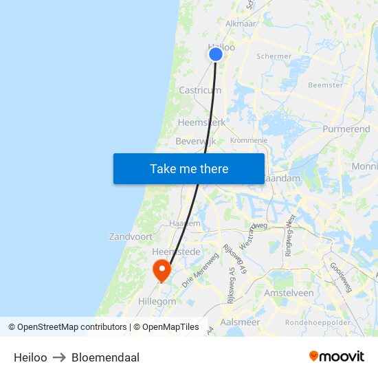 Heiloo to Bloemendaal map