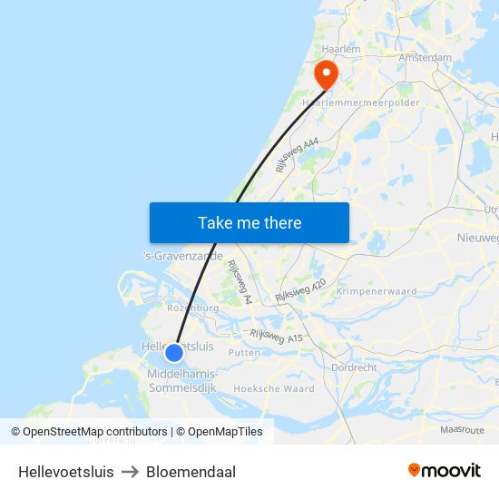 Hellevoetsluis to Bloemendaal map