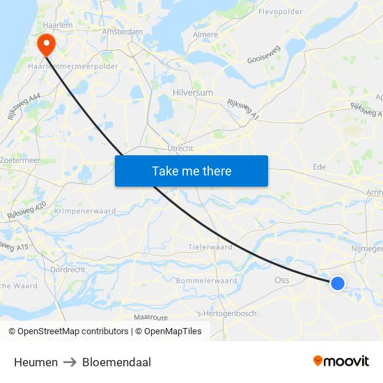 Heumen to Bloemendaal map