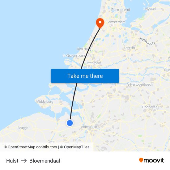 Hulst to Bloemendaal map