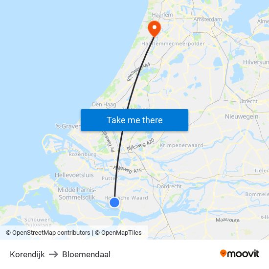 Korendijk to Bloemendaal map