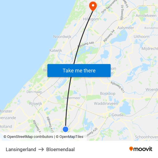 Lansingerland to Bloemendaal map