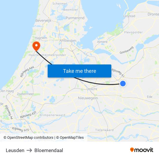 Leusden to Bloemendaal map