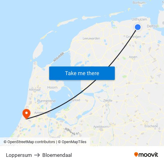 Loppersum to Bloemendaal map