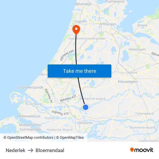 Nederlek to Bloemendaal map