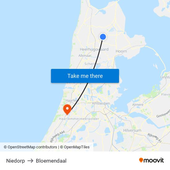 Niedorp to Bloemendaal map