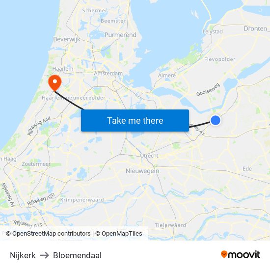 Nijkerk to Bloemendaal map