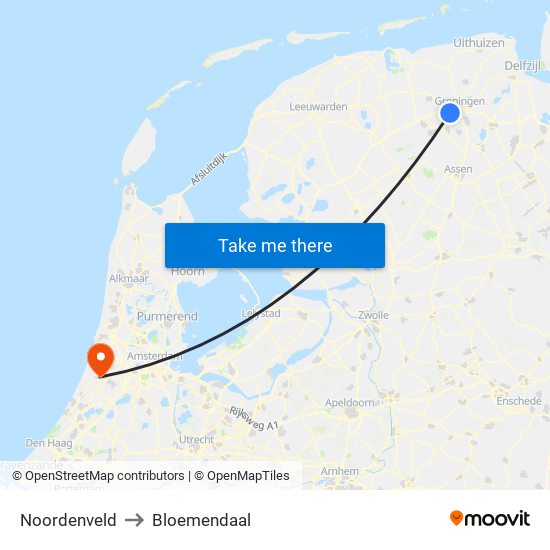 Noordenveld to Bloemendaal map