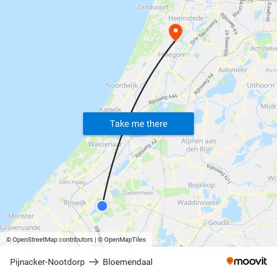 Pijnacker-Nootdorp to Bloemendaal map