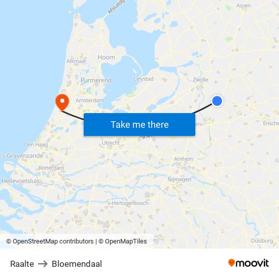 Raalte to Bloemendaal map