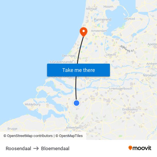 Roosendaal to Bloemendaal map