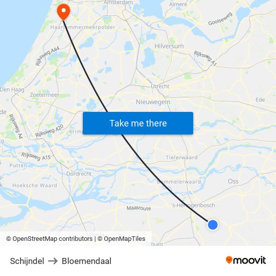 Schijndel to Bloemendaal map