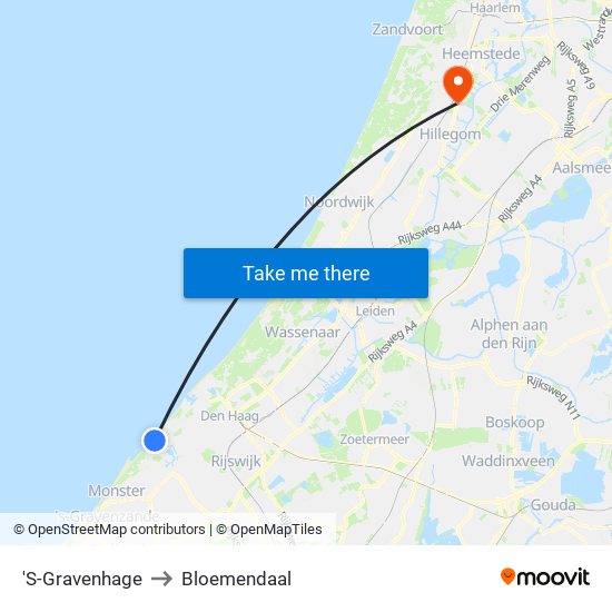 'S-Gravenhage to Bloemendaal map