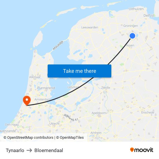 Tynaarlo to Bloemendaal map