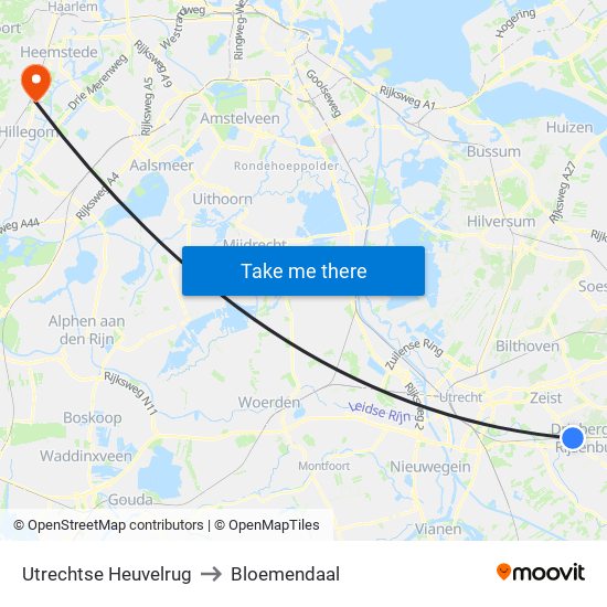 Utrechtse Heuvelrug to Bloemendaal map