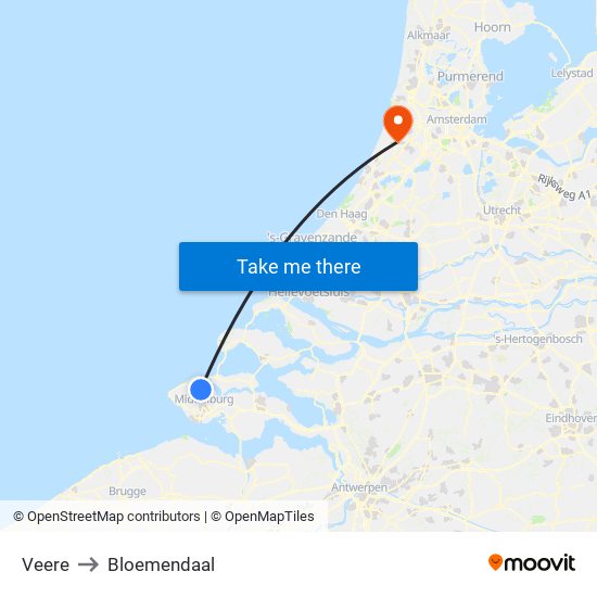 Veere to Bloemendaal map