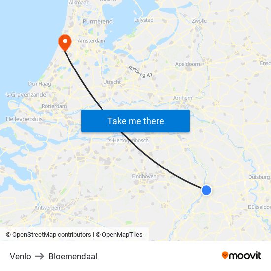 Venlo to Bloemendaal map