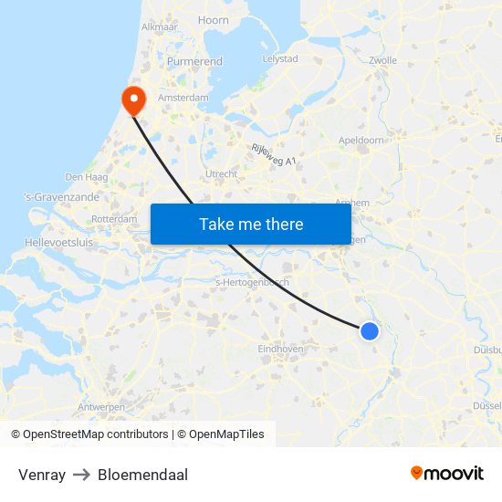 Venray to Bloemendaal map