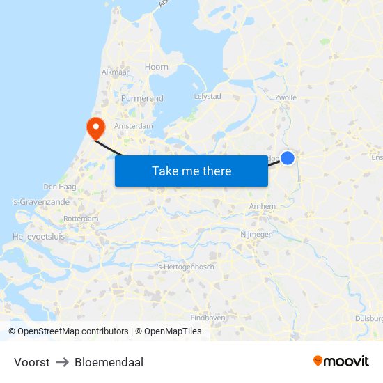 Voorst to Bloemendaal map