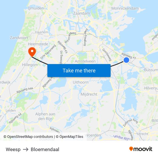 Weesp to Bloemendaal map