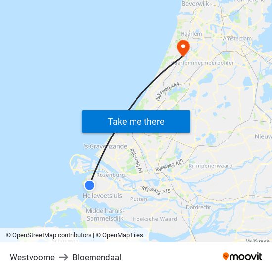 Westvoorne to Bloemendaal map