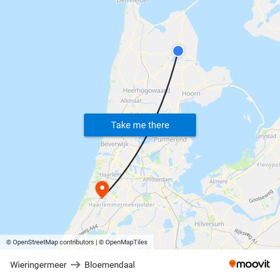 Wieringermeer to Bloemendaal map