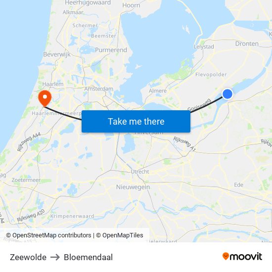 Zeewolde to Bloemendaal map