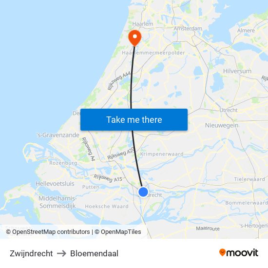 Zwijndrecht to Bloemendaal map