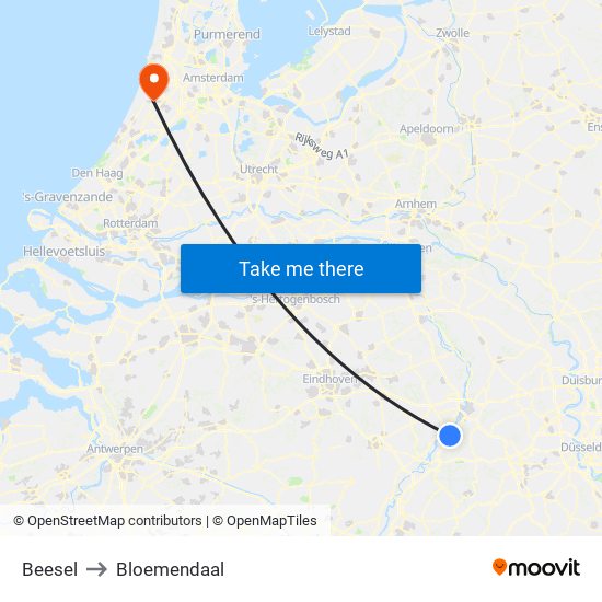 Beesel to Bloemendaal map