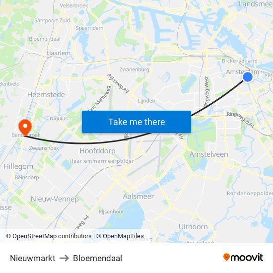 Nieuwmarkt to Bloemendaal map