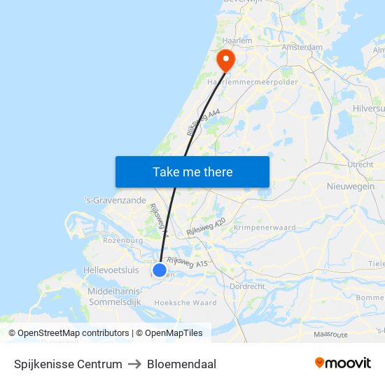 Spijkenisse Centrum to Bloemendaal map