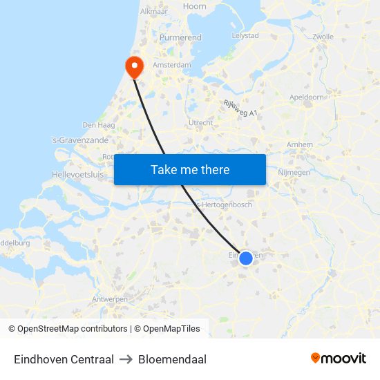 Eindhoven Centraal to Bloemendaal map