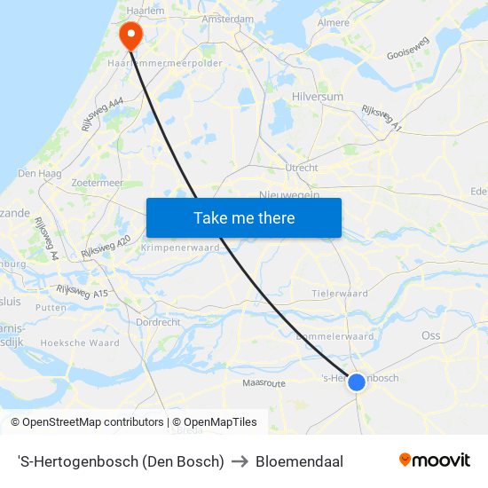 'S-Hertogenbosch (Den Bosch) to Bloemendaal map