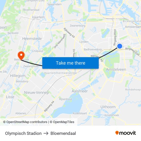 Olympisch Stadion to Bloemendaal map