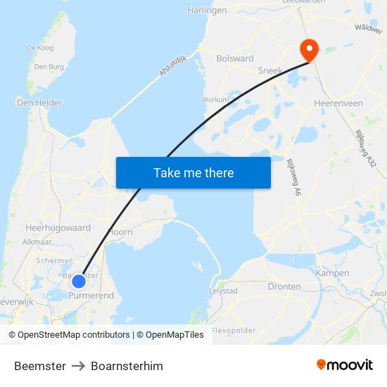 Beemster to Boarnsterhim map