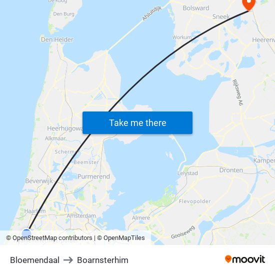 Bloemendaal to Boarnsterhim map