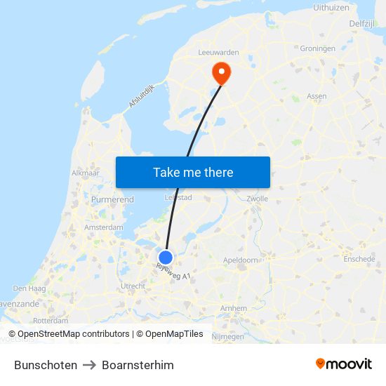 Bunschoten to Boarnsterhim map