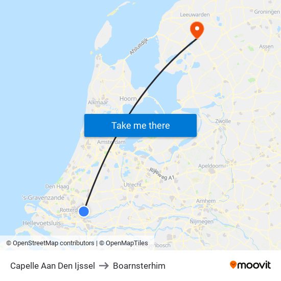 Capelle Aan Den Ijssel to Boarnsterhim map