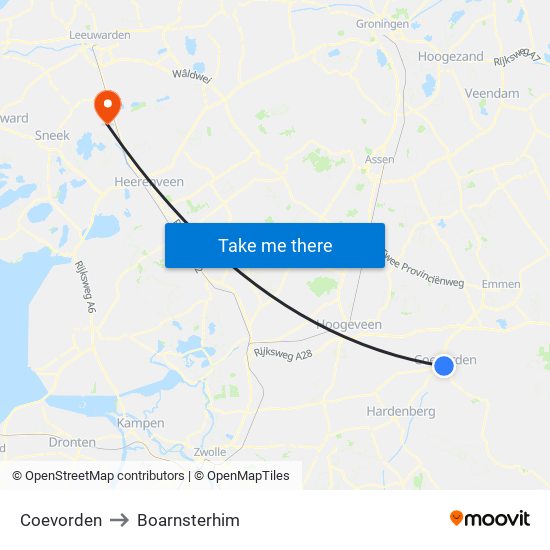 Coevorden to Boarnsterhim map