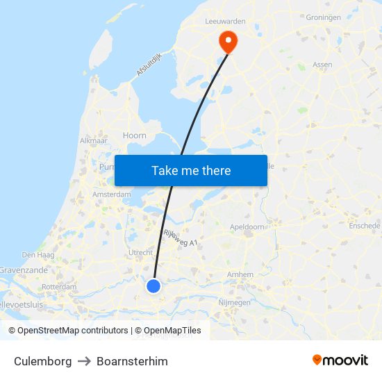 Culemborg to Boarnsterhim map