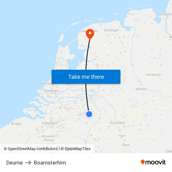 Deurne to Boarnsterhim map