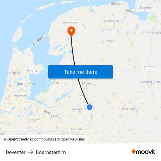 Deventer to Boarnsterhim map