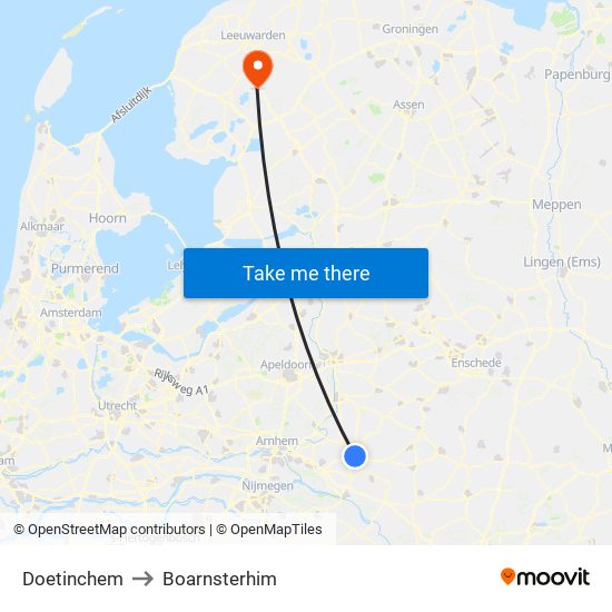 Doetinchem to Boarnsterhim map