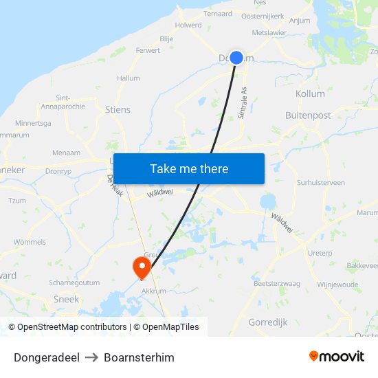 Dongeradeel to Boarnsterhim map