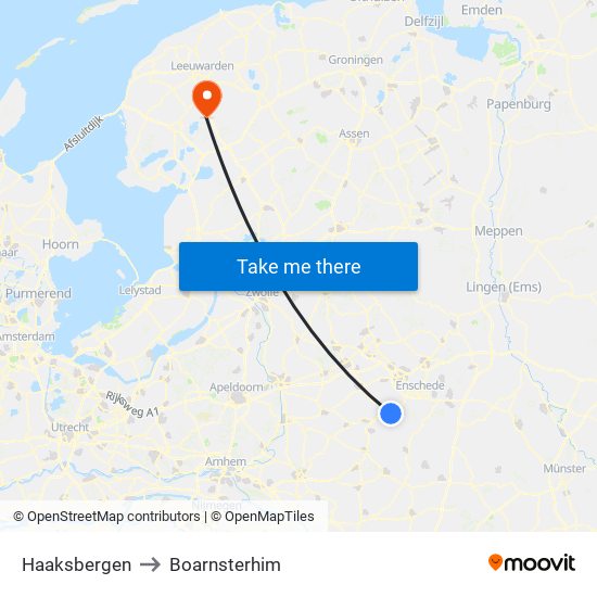 Haaksbergen to Boarnsterhim map