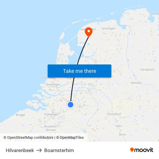 Hilvarenbeek to Boarnsterhim map