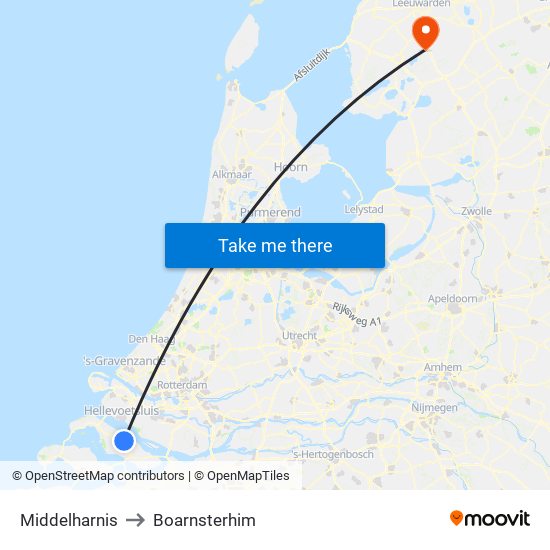 Middelharnis to Boarnsterhim map