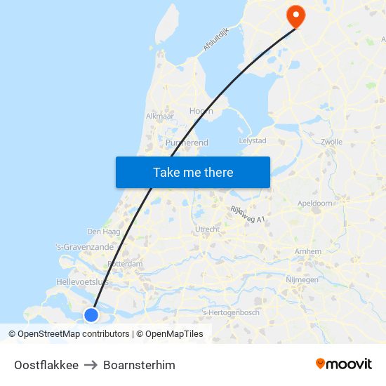 Oostflakkee to Boarnsterhim map